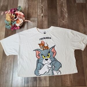 Tom and Jerry Junior's Embroidered Cropped Graphic T-Shirt Size XXXL NWOT